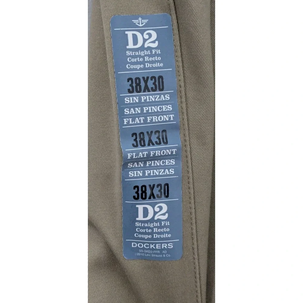 Dockers Signature Khakis Pants Tan 38x30 Flat Front Straight Fit D2 $58 NWT